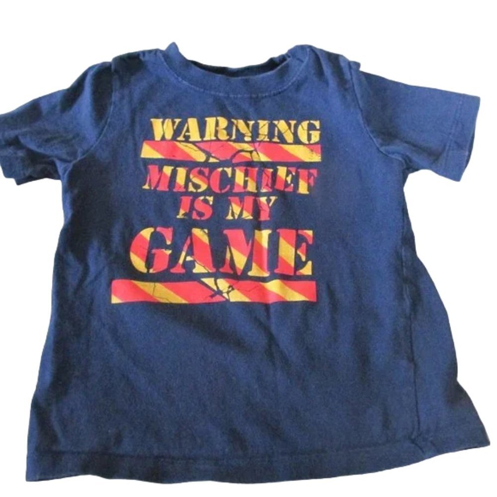 Pullover T Shirt Toddler Boys 4T Blue Short Sleeve Mischief is My Game Tee Top